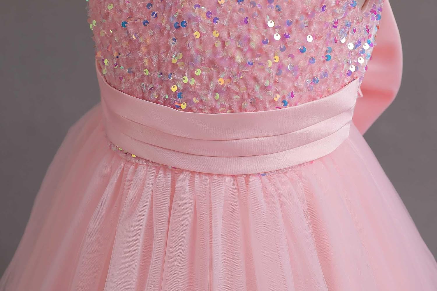 Flower Girl Dresses for Wedding Sparkly Sequin Tulle Formal Dress Party Birthday Pageant Girls Ball Gown with Bow