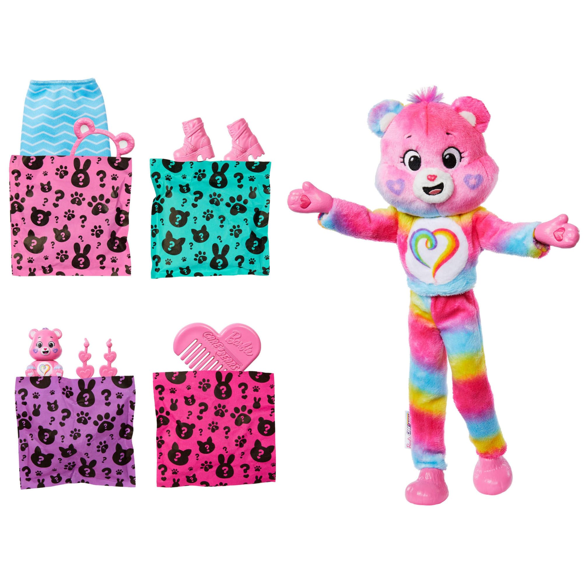 Barbie Cutie Reveal Care Bears Doll & Accessories, Series 2 Togetherness Bear with 10 Surprises Including Color Change & Mini Bear, JFV60 - Image 4