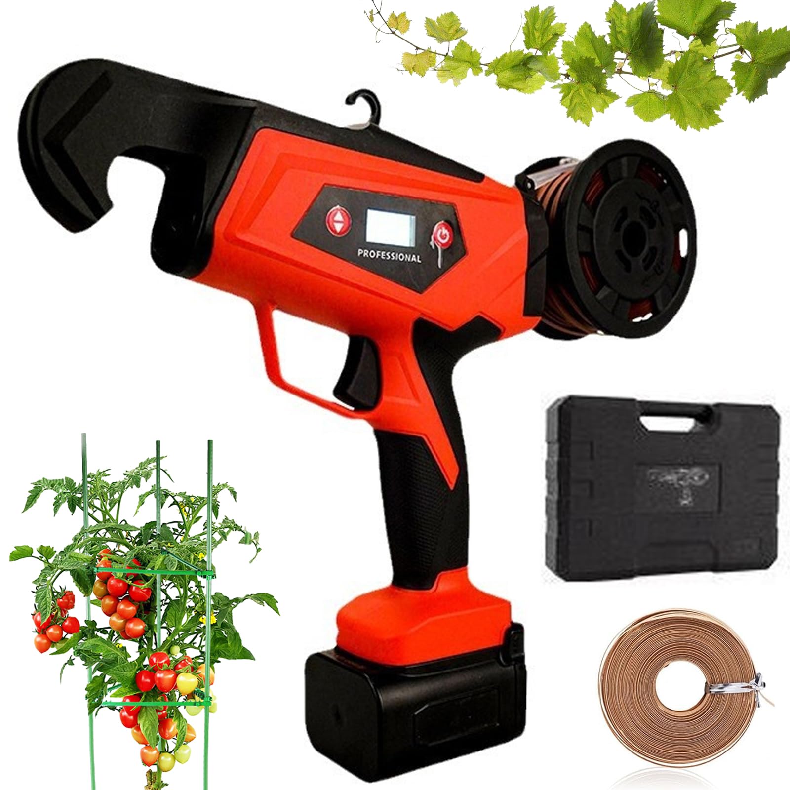 Máquina Atadora Eléctrica, Atadora de Viñas Semi-Automática con Pantalla LED y Engranaje Ajustable, Capacidad 25mm, Herramienta Portátil para Ramas de Uvas, Tomates y Frambuesas