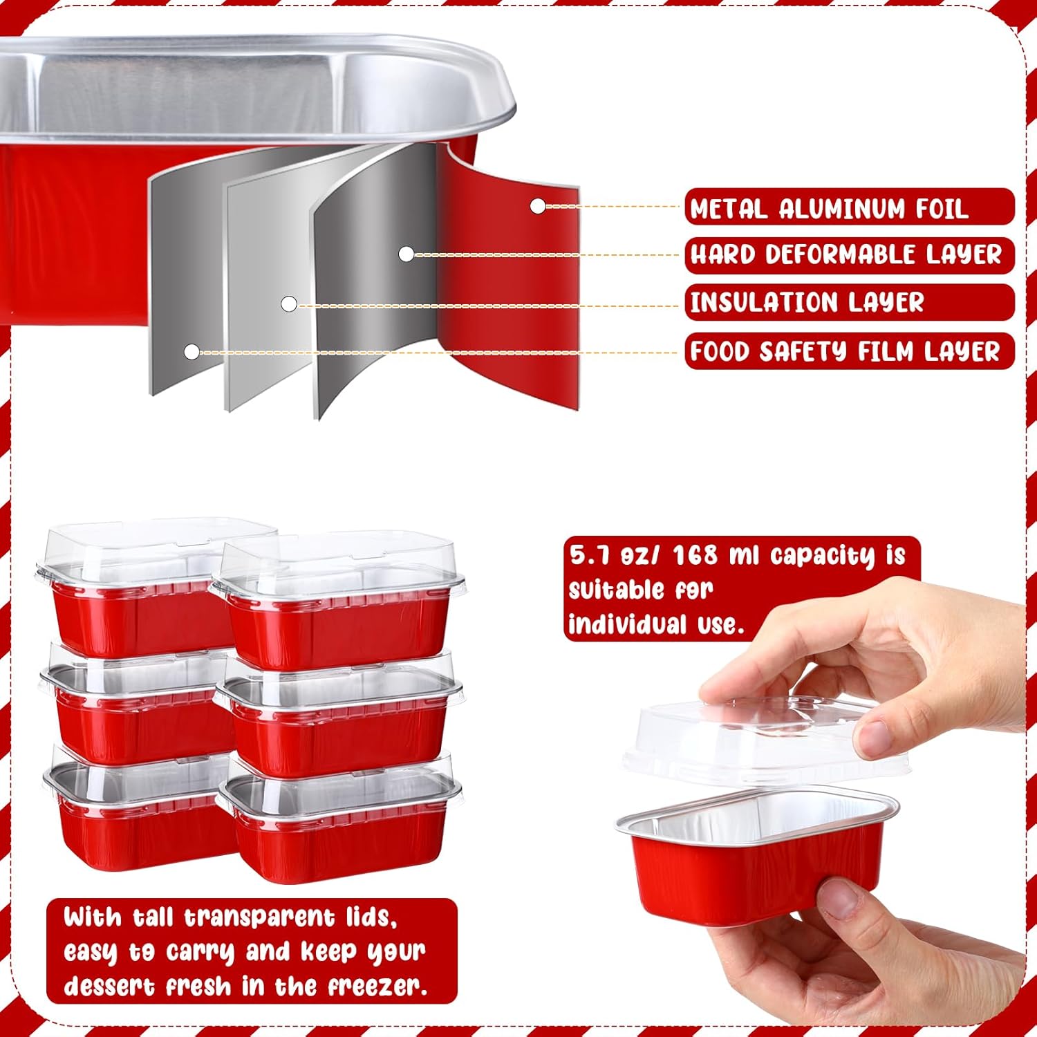 Vesici 100 Sets Mother's Day Mini Loaf Pans with Lids, 5.7 oz Disposable Aluminum Foil Baking Cups, Rectangle Cake Pans for Pudding Desserts Muffin Baking Storage Birthday Party(Red)