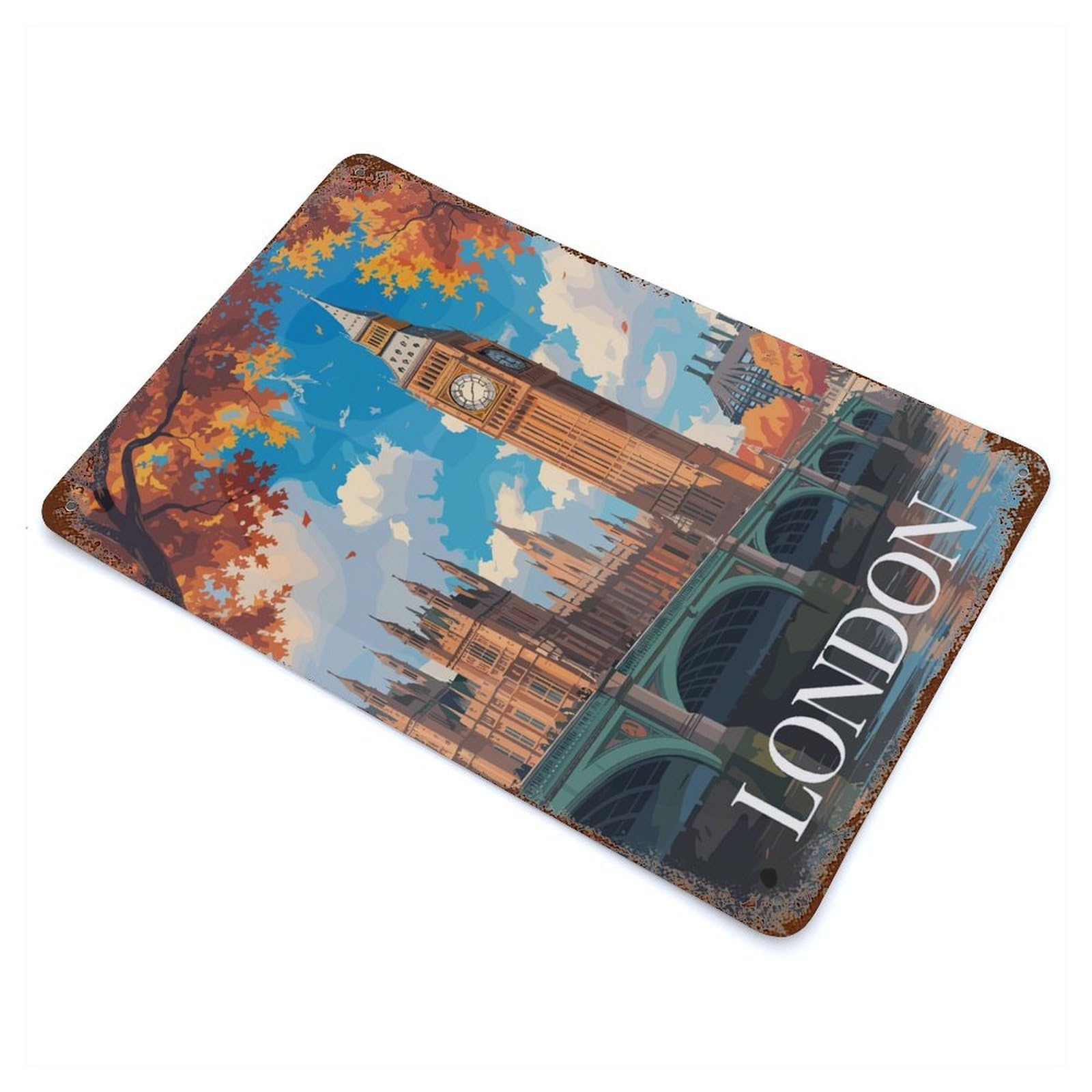 London Cityscape Big Ben Decorative Tin Sign 11.8"x7.9", Retro Wall Decor for Basement, Hobby Room And Garage Decor