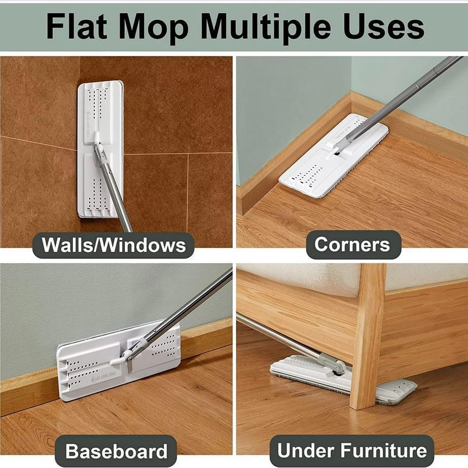 Image of VELQUOR Flat Mop and Bucket Set, Self-Cleaning with Wringer Scraper, Wet Dry Mop, Microfibre Pads Included