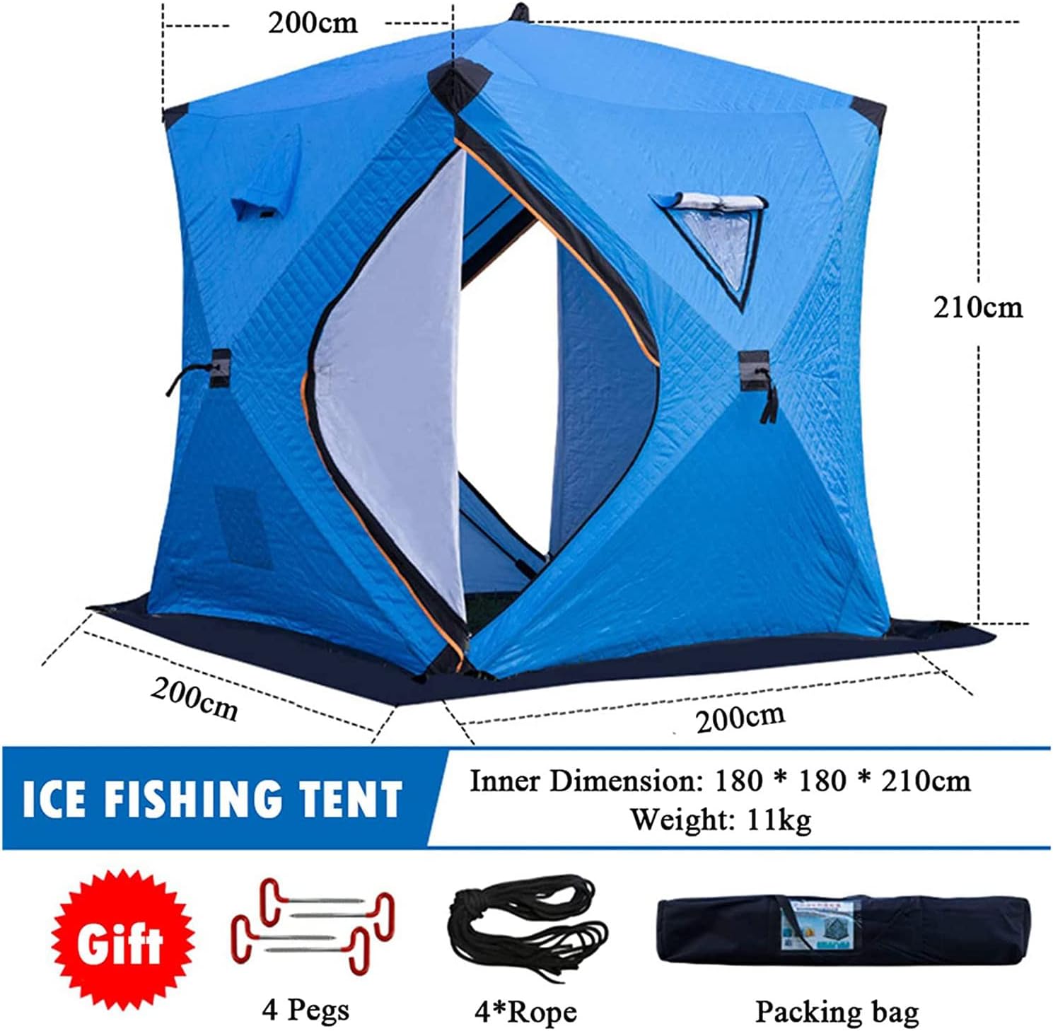 3-4 Person Portable Ice Fishing Shelter Easy Set-up Winter Fishing Tent Ice Fishing Tent with Carry Bag Fishing Equipment Outdoors (Orange 3~4 Person)