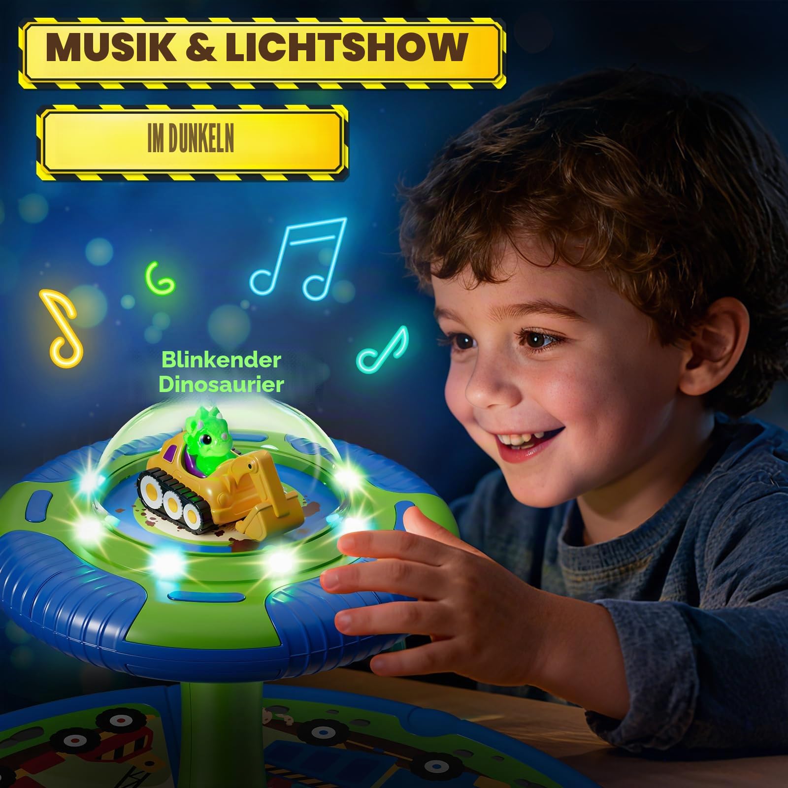 Lehoo Castle Dino Drehsitz Spielzeug Kinder, mit Licht & Musik | 360° Drehung, 3 Modi mit Licht & Sound, belastbar bis 59 kg, für drinnen & draußen, für Kleinkinder 1-6 Jahre