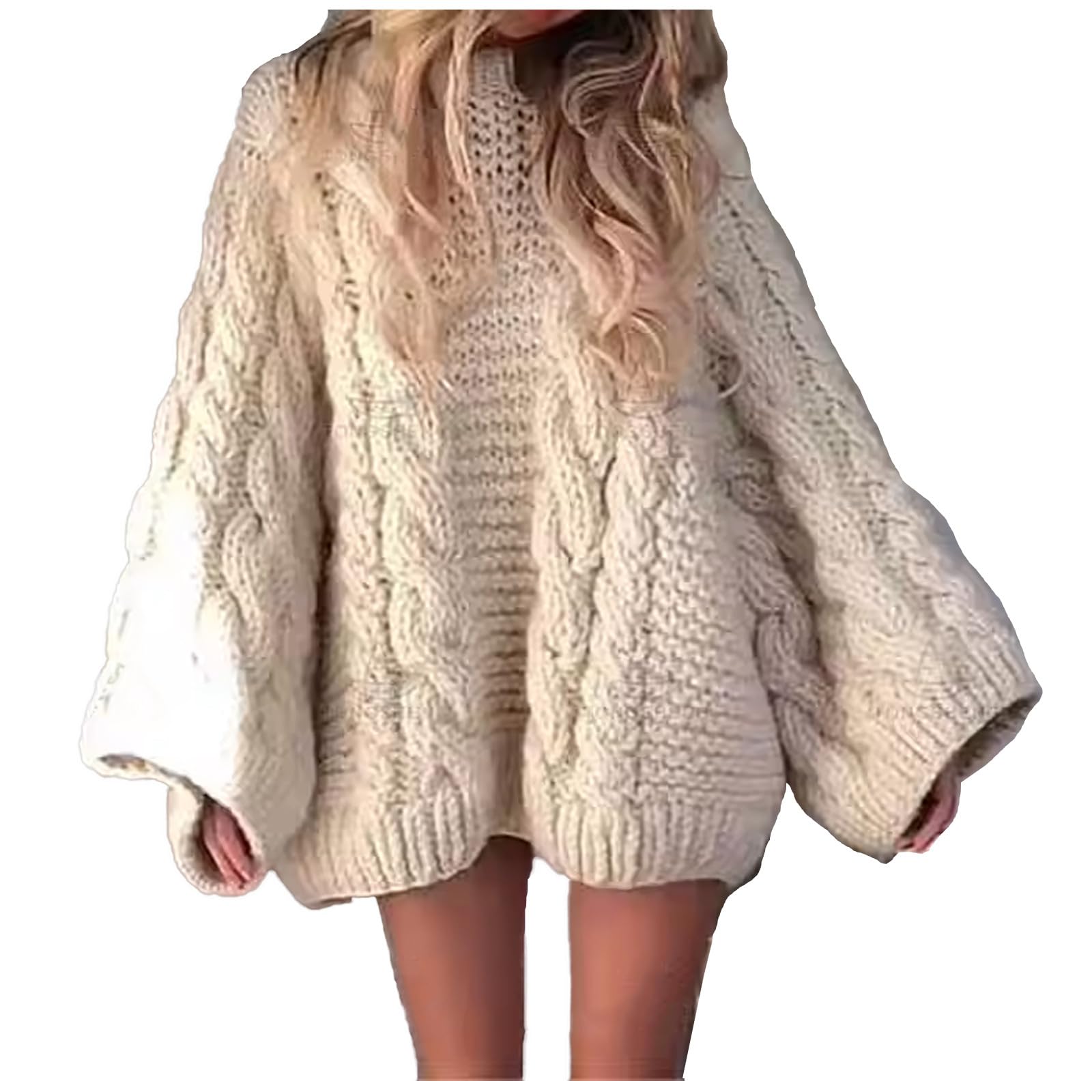 Damen Pullover - Strickpullover Gestrickt Obertiele Winter Grobstrickpullover Basic Casual Shirt Klassischer Elegant Vintage Strickpulli Pullover Elegant Langarm Pulli
