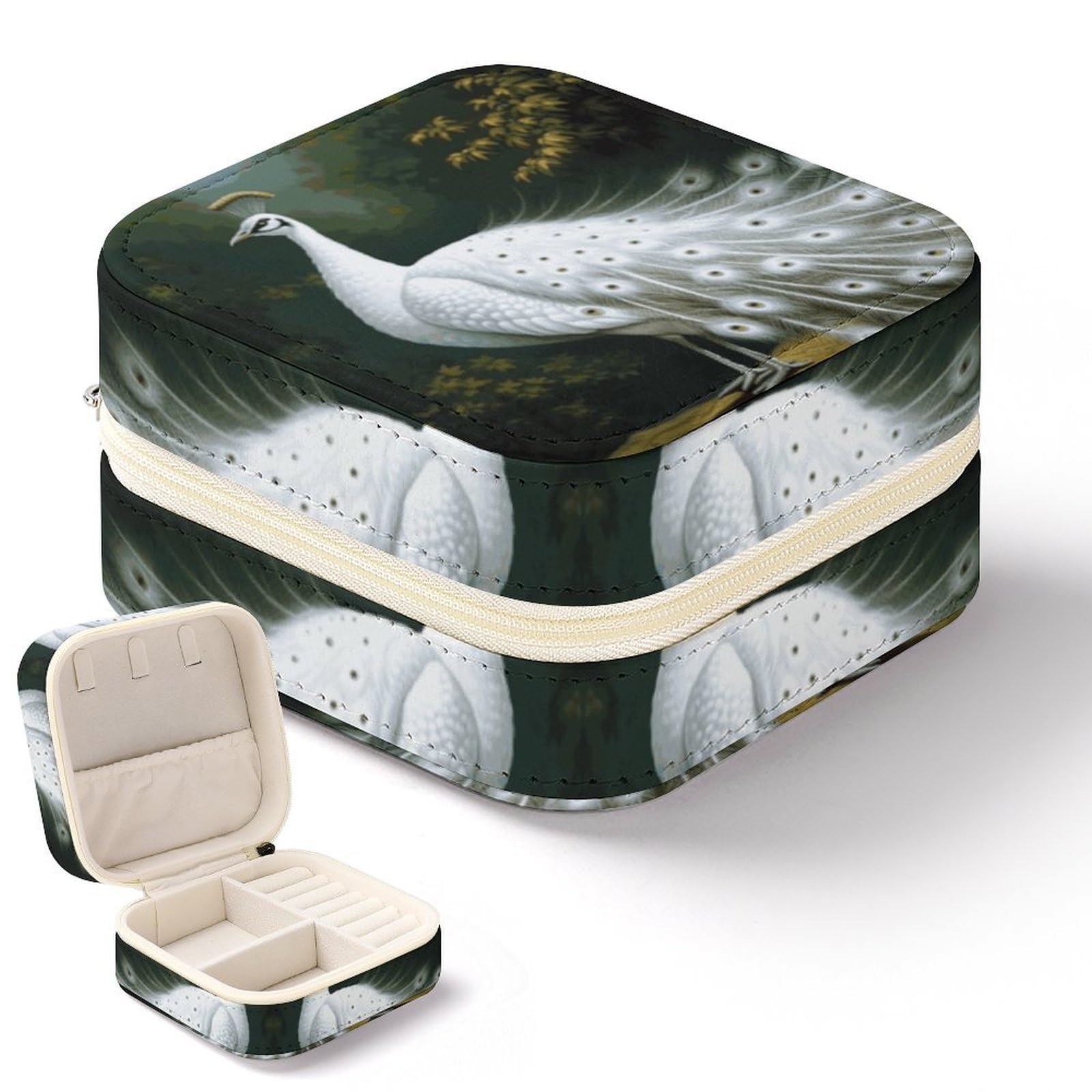 Boîte à bijoux motif paon blanc idée cadeau d'anniversaire femme