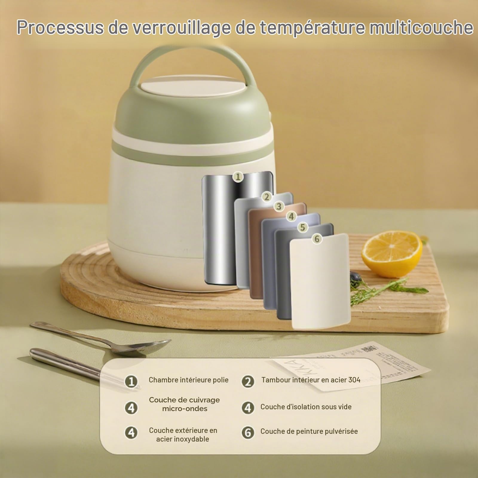 Nikou Boîte Repas Isotherme 1200ml, Thermos Alimentaire Chaud avec Cuillère, Lunch Box Isotherme en Acier Inoxydable Boîte à Déjeuner Pour Ecole Bureau Camping (Vert)