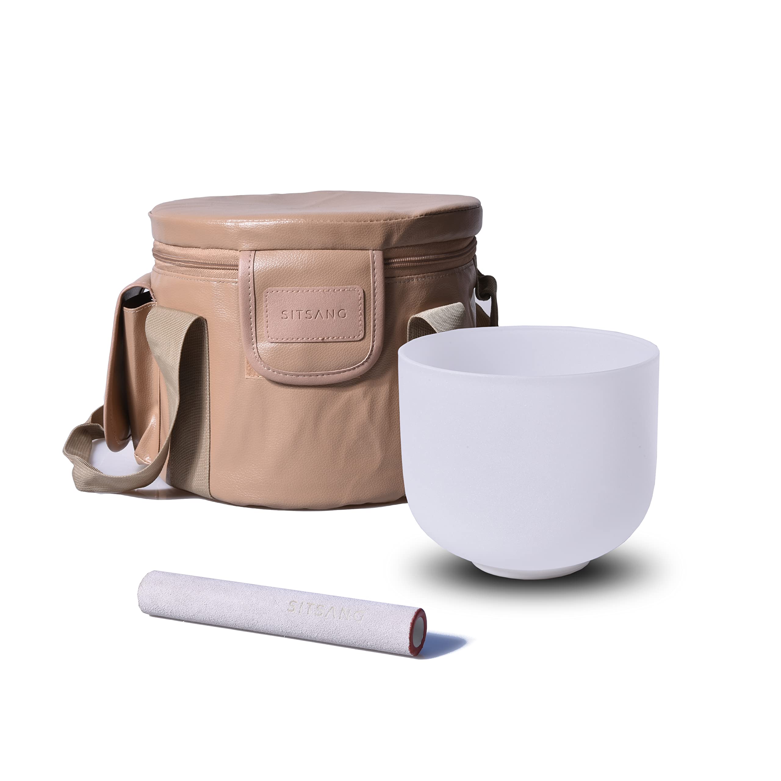 SITSANG F Note Crystal Singing Bowl Heart Chakra 8 inch with Artificial Leather Carrying Case and Singing Bowl Mallet Suede Striker