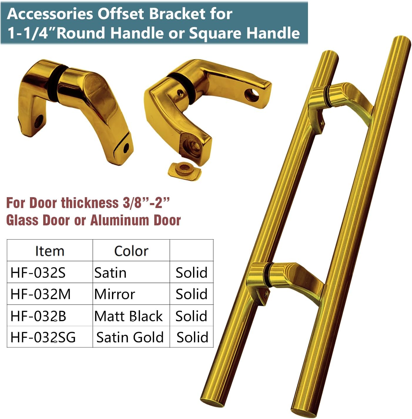 Stainless Steel 304 Offset Round Style Back to Back Glass Door/Barn Door Push Pull Handle (Satin Gold Finish, 24 in (Center to Center: 12 in)), OSH19S
