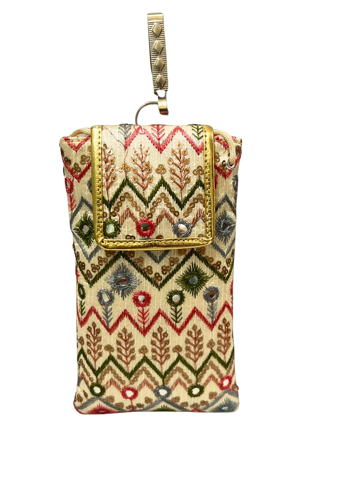 Ethnic Embroidered Print Mobile Sling Pouch/Bag with Waist Clip (Multicolour)-image-26