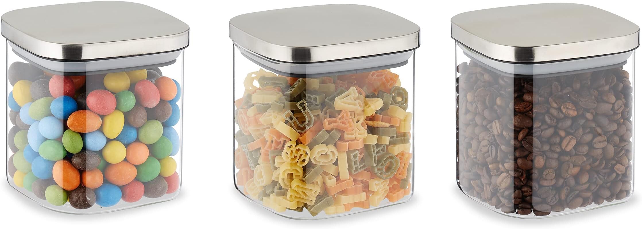 Relaxdays Vorratsgläser mit Deckel, 3er Set, 600 ml, eckige ...