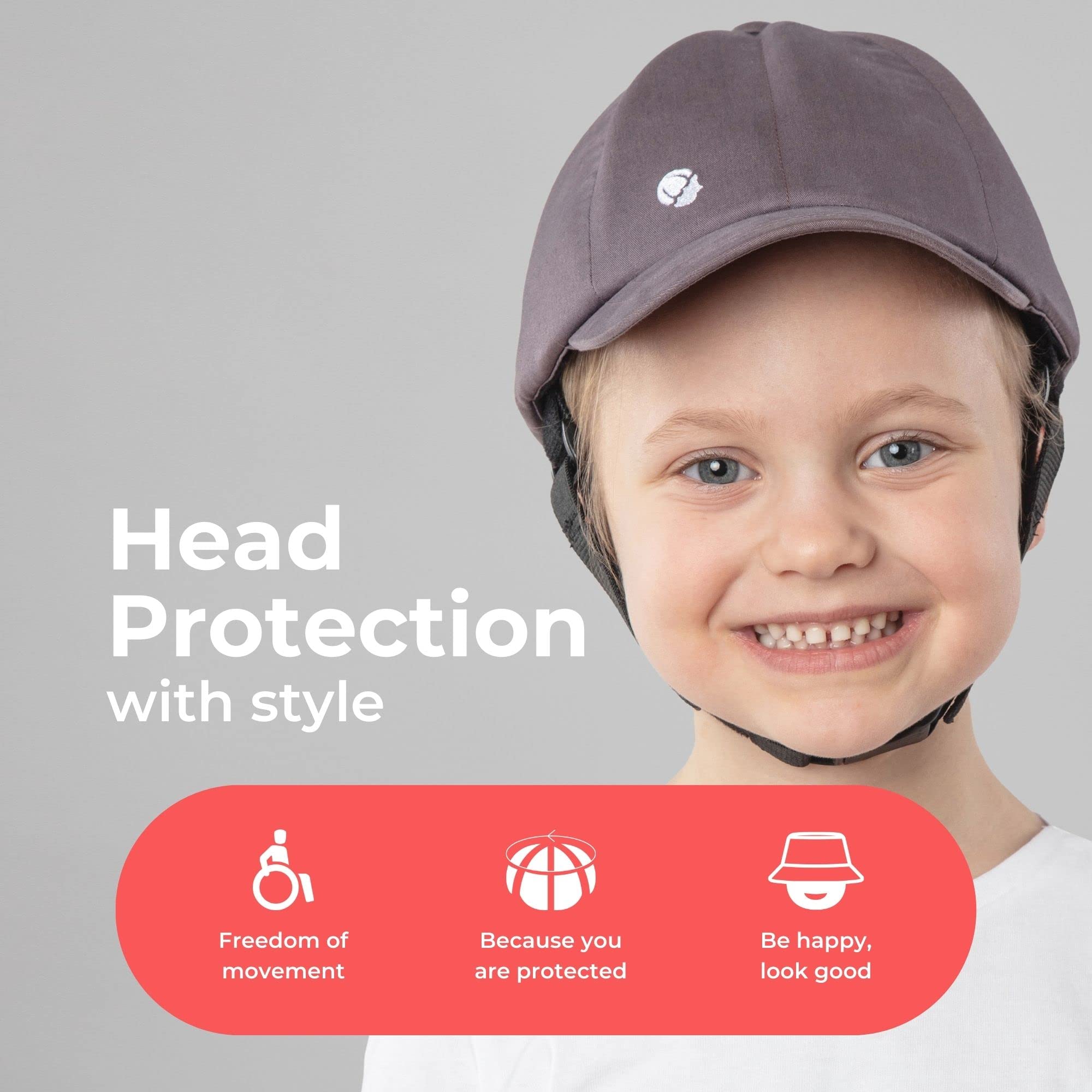 Ribcap Kask medyczny dla dzieci, styl czapki z daszkiem z paskiem na podbródek, rozmiar M / maxi 51–56 cm, wyściełany kask ochronny dla dzieci, kask z napadami padaczki, modny i bez piętna
