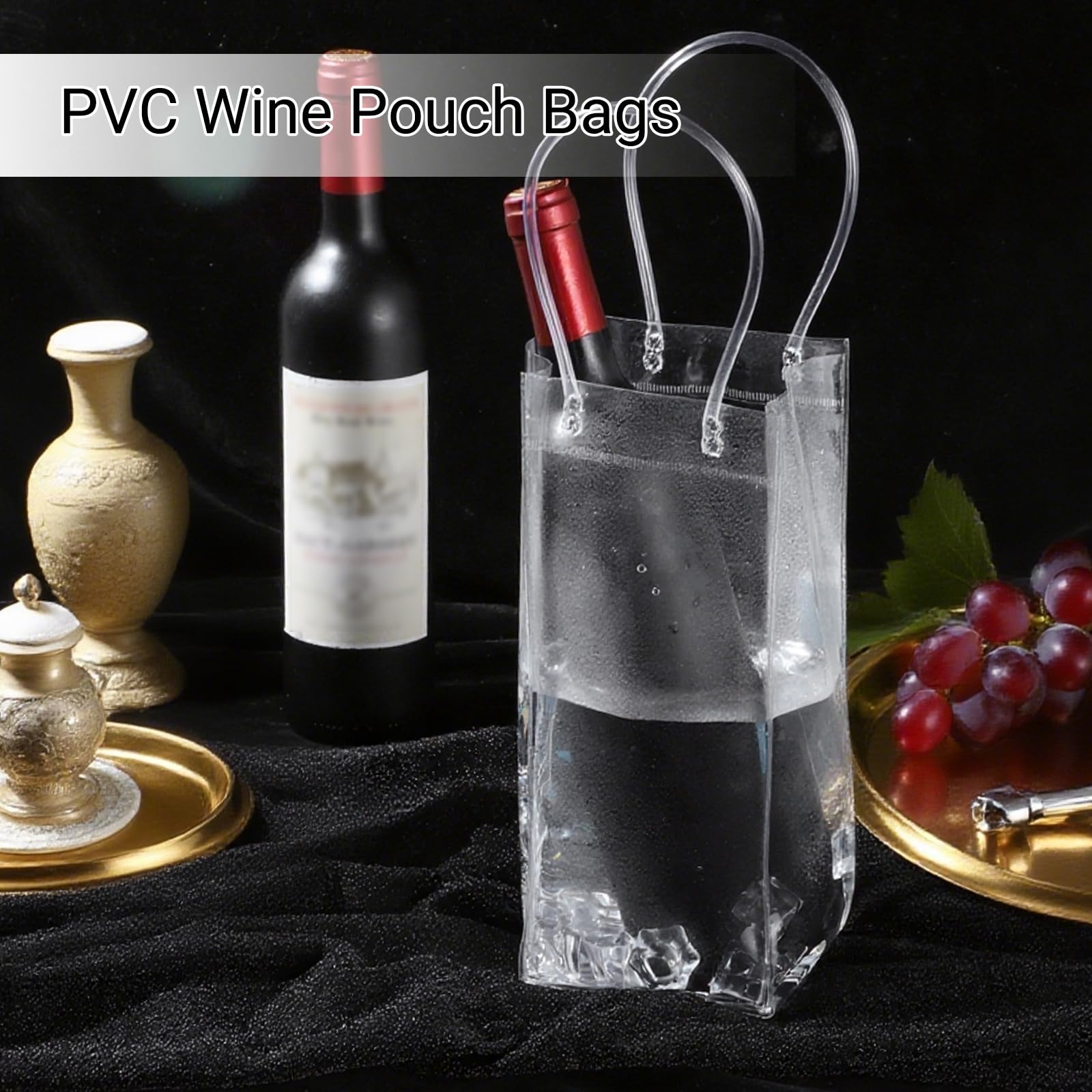 2 PCS Wine Cooler Bag, Clear Pvc Ice Wine Bag with Handle, Portable Foldable Wine Cooler Sleeve Bottle Bags for Party, Outdoor, Champagne, Cold Beer, White Wine Beverage — Amazon image 5