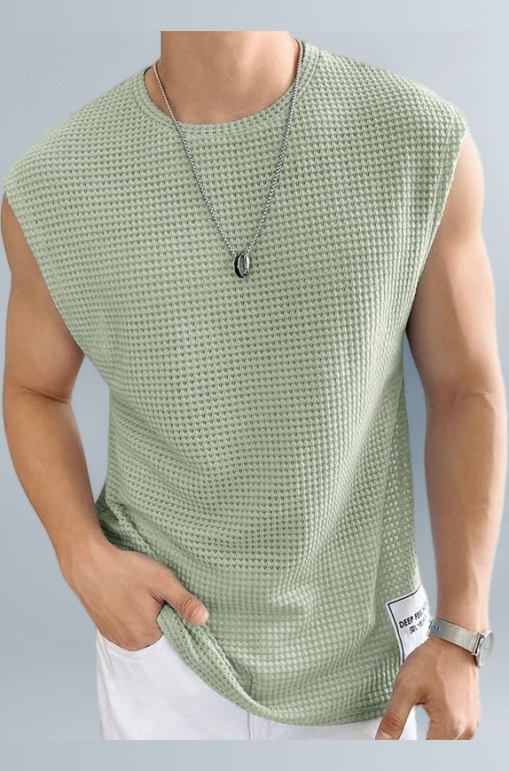 Mens Waffle Tank Tops Sleeveless Round Neck Polycotton T-Shirt for Gym, Running and Outdoor