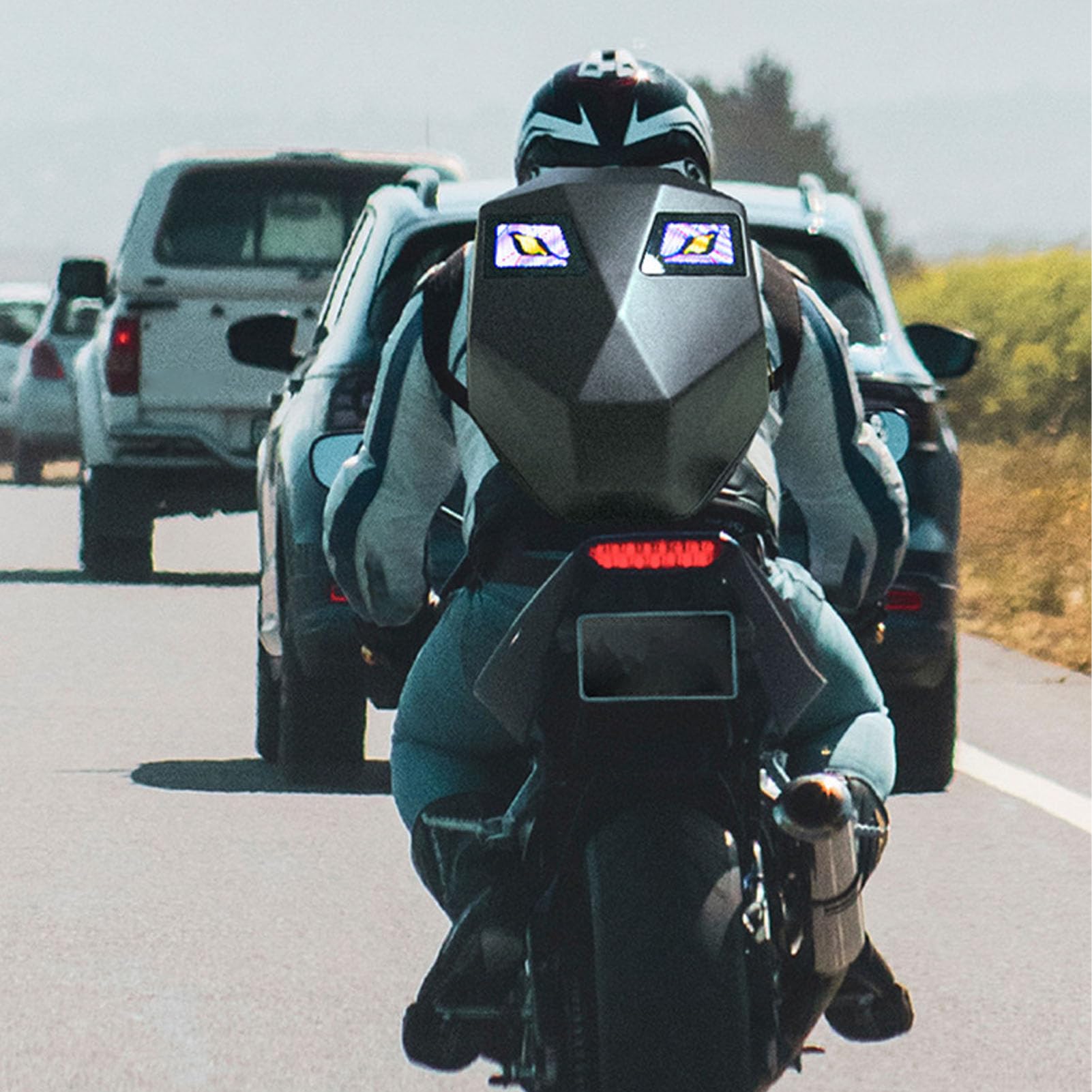 Plecak Motocyklowy LED Wodoodporny Twarda Obudowa Programowalny Ekran Duża Pojemność