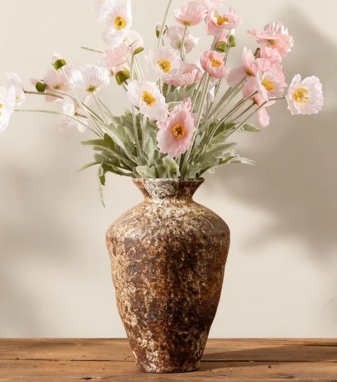 Rustic Ceramic Vase,Vintage Flower Vase,Rustic Vase,Farmhouse Decorative Vases for Home Decor, Table, Living Room, Shelf Decor (Black)