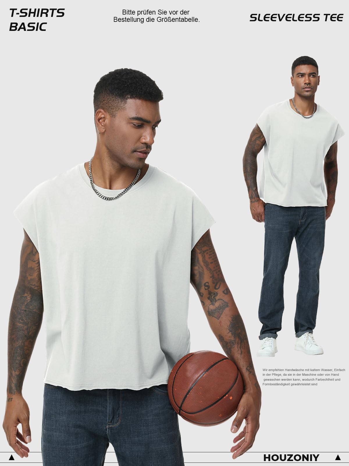 Tank Top Herren Ärmelloses Baggy T-Shirts Basic Cropped Sleeveless Tee