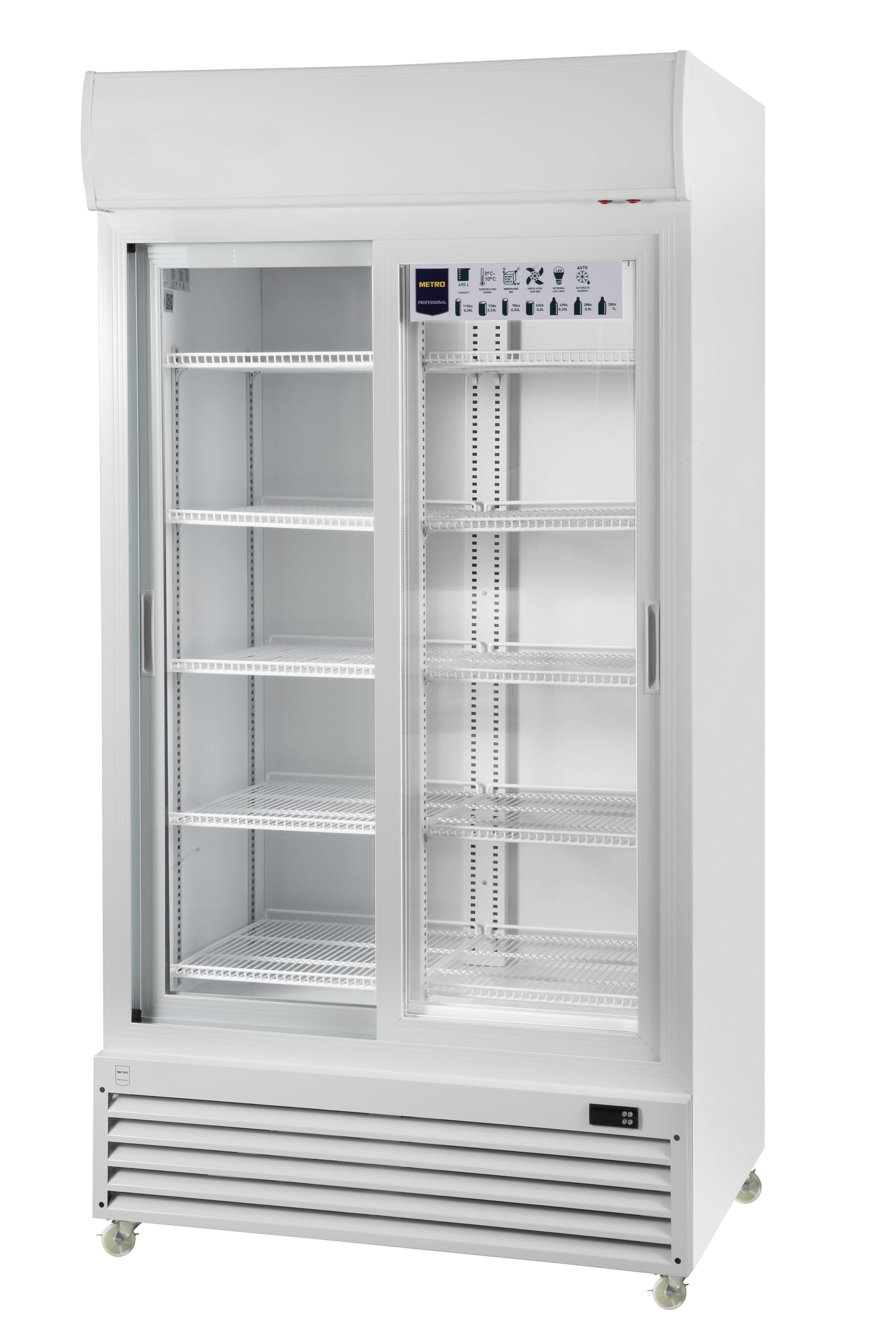 METRO Professional Vitrina frigorífica GSC3800, plástico/vidrio/zinc, 100x73x201.8 cm, 690L, enfría por ventilación, 510W, cerradura, blanco