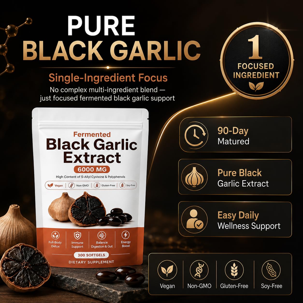 estella Fermented Black Garlic Extract Softgel, 90-Day Matured with S-Allyl Cysteine, Odorless Garlic Supplement for Daily Digestive Balance, Immune & Antioxidant Support, Vegan, 300 Capsules — Amazon image 4
