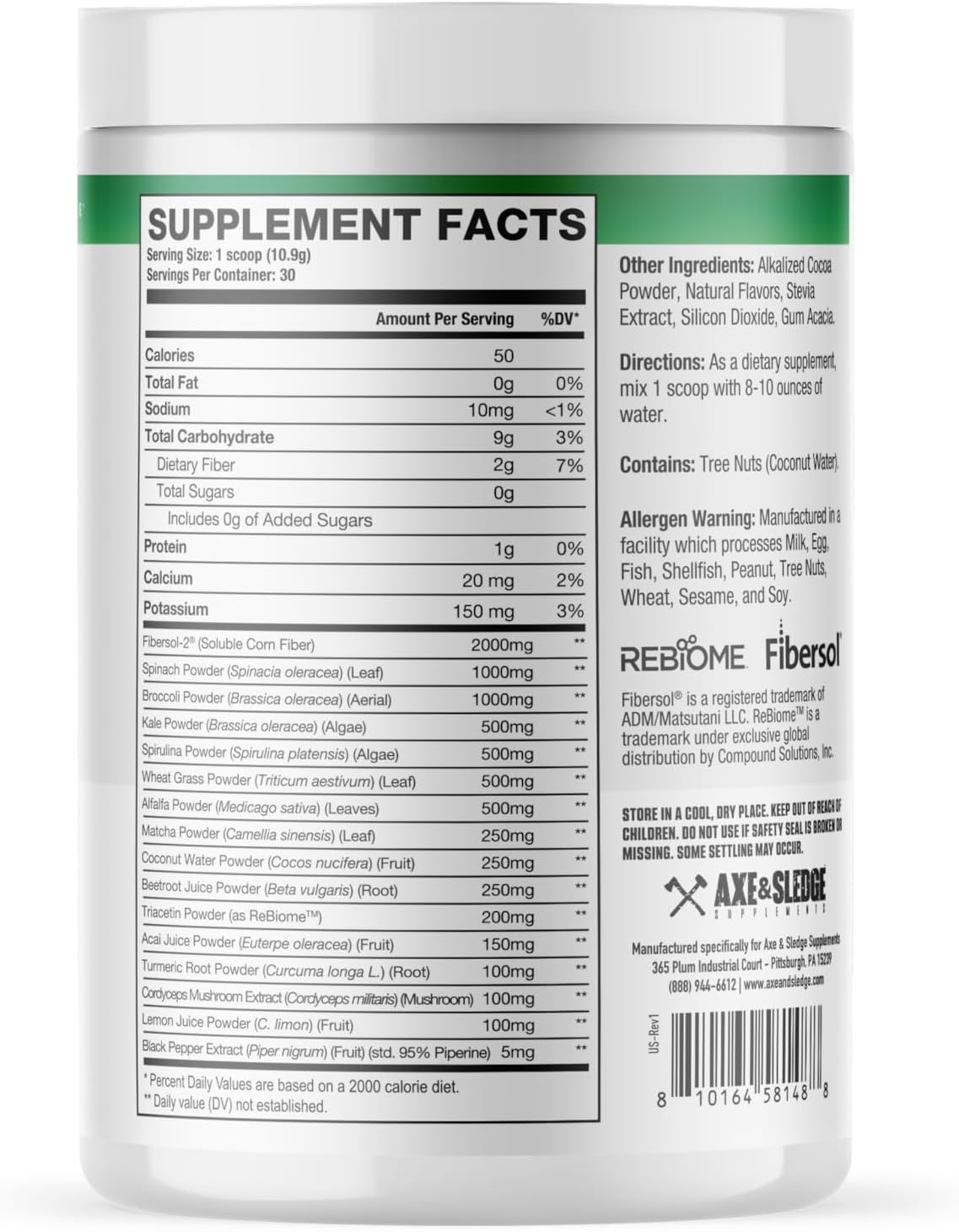 Axe & Sledge Super Greens and Reds Powder – Greens Drink with Superfoods, Probiotics & Digestive Enzymes for Energy, Gut Health & Bloating | Chocolate
