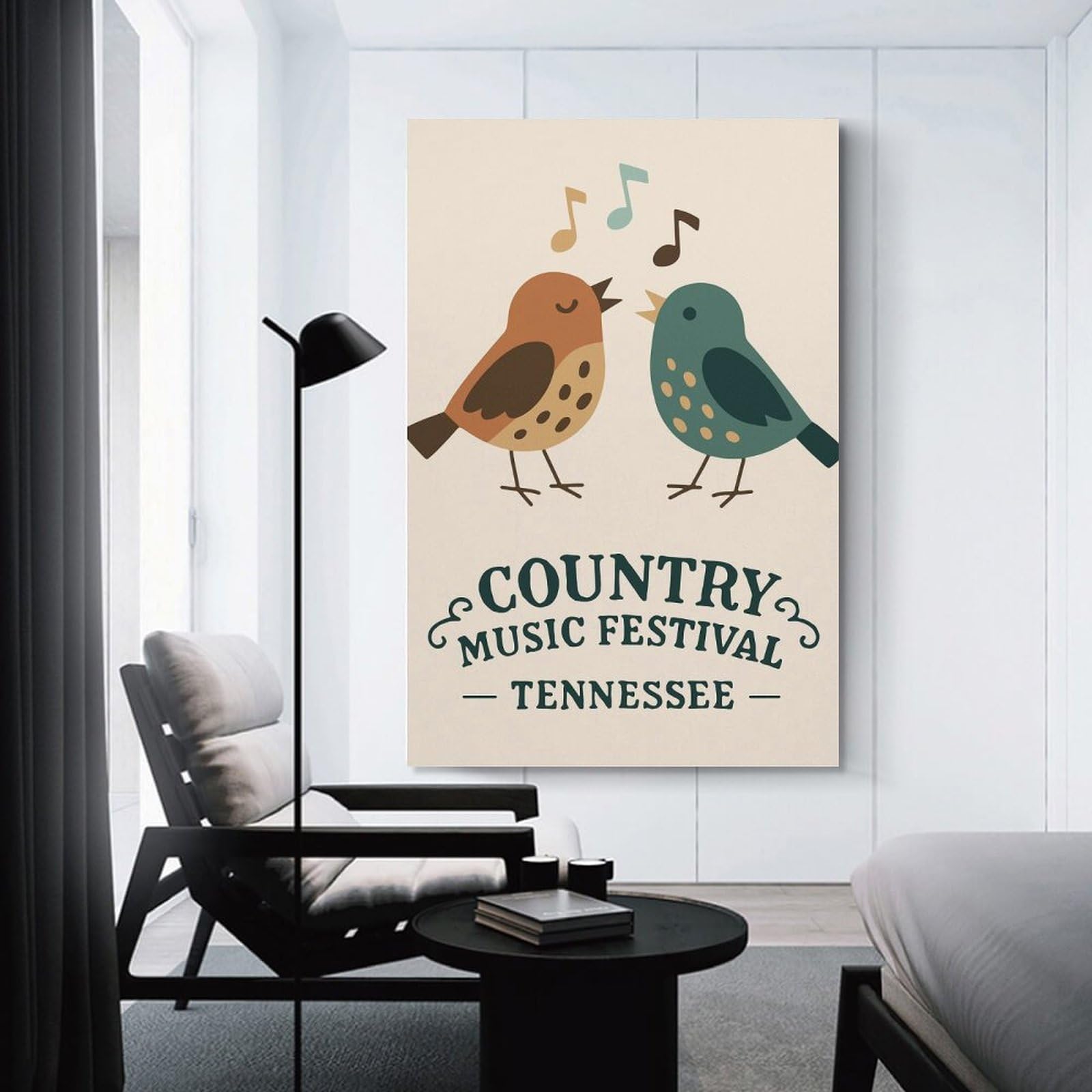 Junmoney Canvas Wall Decor Country Music Festival Tennessee Birds, 20x30inch(50x75cm), for Gallery Wall Layouts in Home Or Office, Home Wall Art for Statement Displays