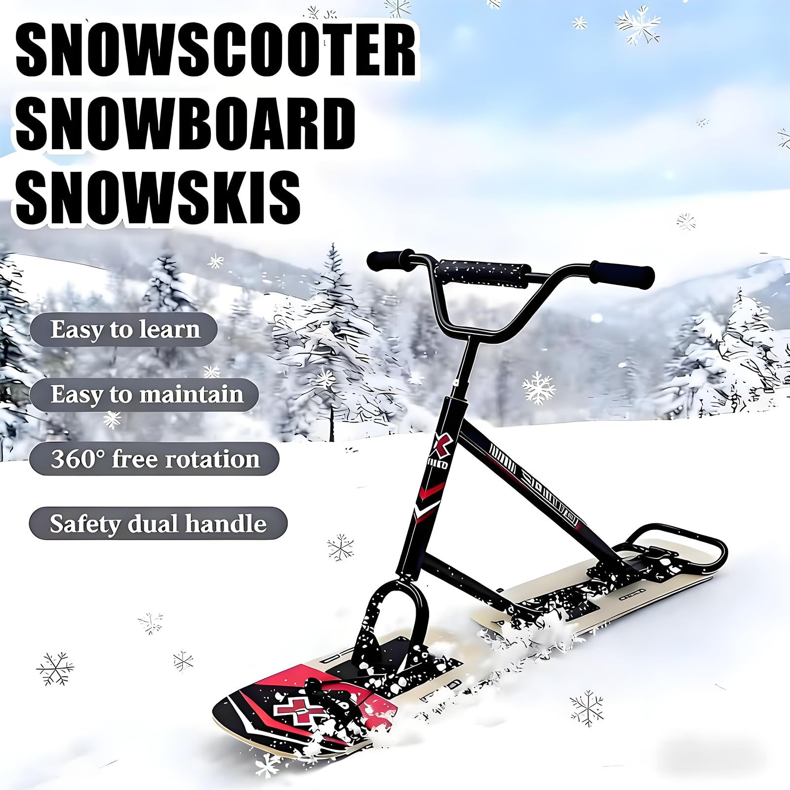 Snowboard Pliable avec poignées, Rotation à 360°, Conception à Double Ski, capacité de Charge maximale : 200 kg, motoneige Tout Terrain adaptée aux familles et aux débutants