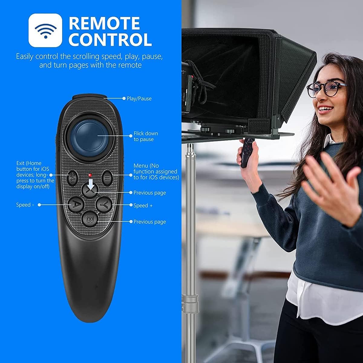 TX12 Teleprompter with Remote App Control, 13inch Metal Teleprompter，Compatible with iPad, DSLR Camera,Collapsible with Carry Case,Easy to Assemble