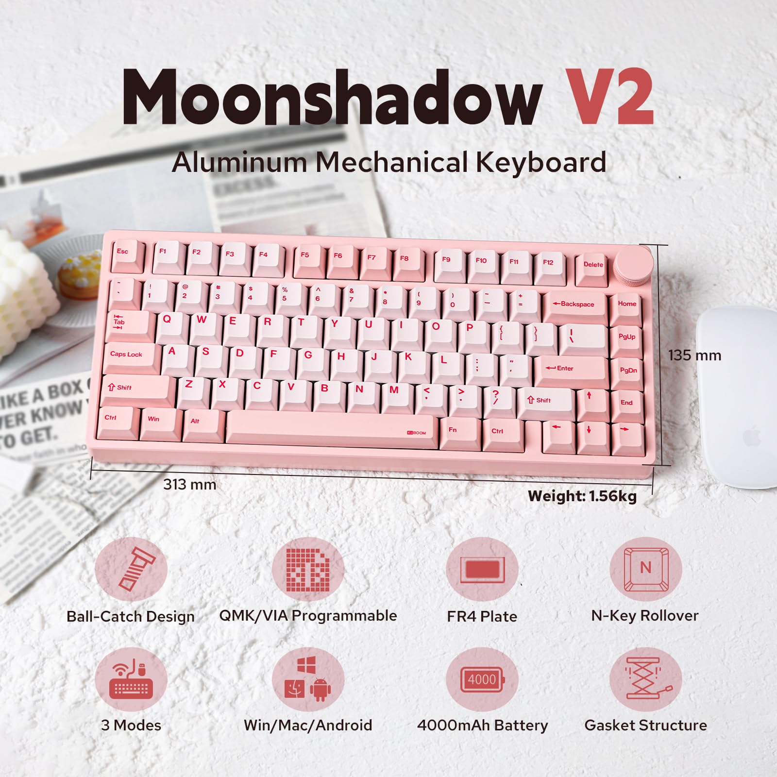 KiiBoom Teclado para jogos Moonshadow V2 75% alumínio sem fio