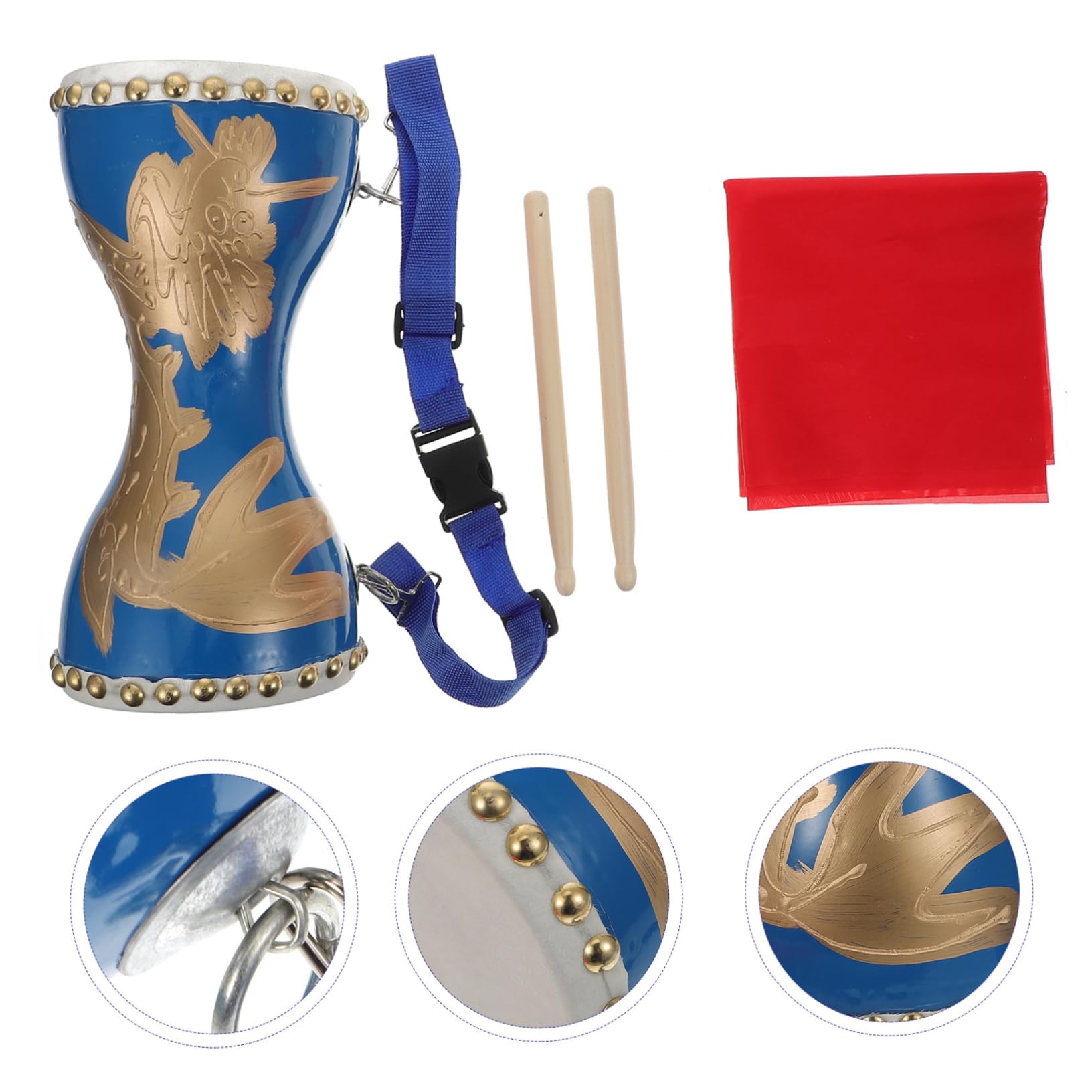 Tambour à Main Professionnel en Cuir de Vache Portable Sangle Réglable, Instrument de Performance Chinois pour Danse et Fitness, Diamètre 12-14cm