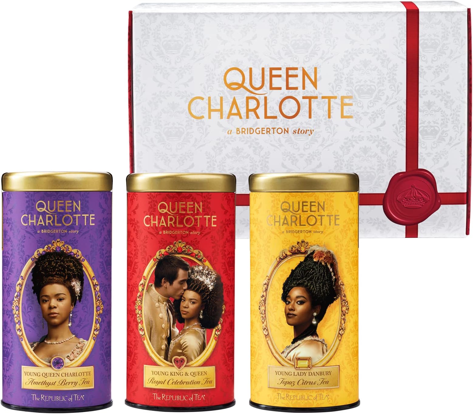 The Republic of Tea - Queen Charlotte: A Bridgerton Story Three Tea Gift, 36 Tea Bags Each