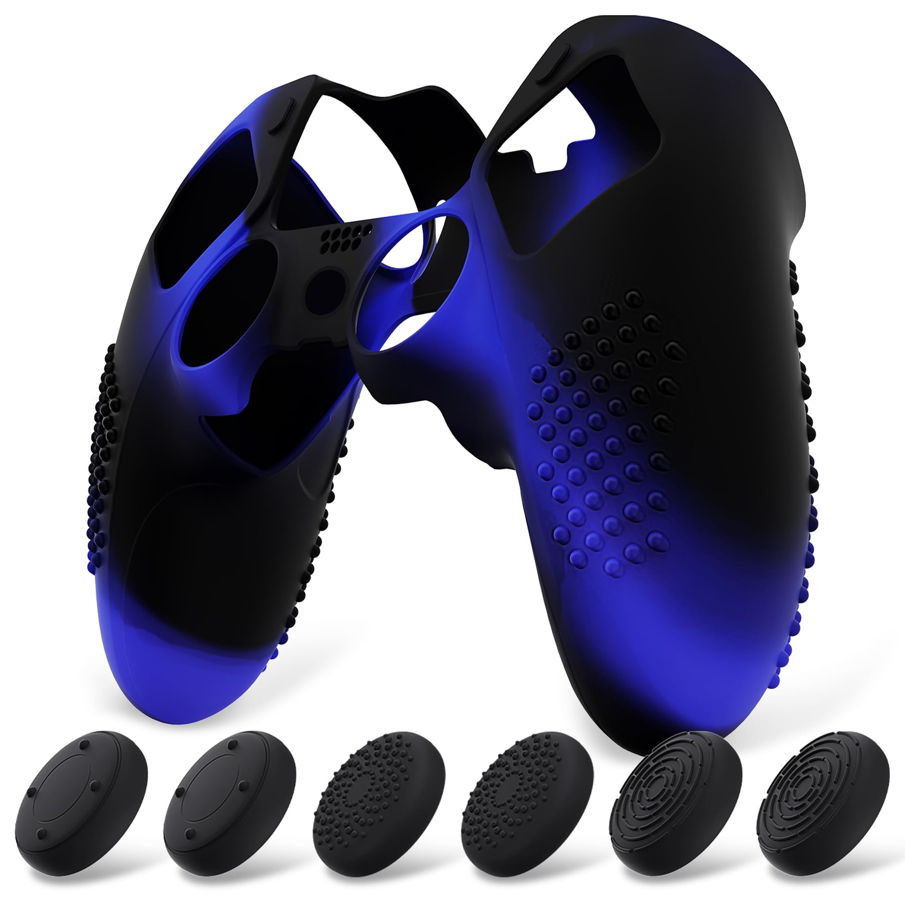 PlayVital Funda de Silicona Antideslizante para ps5 Edge - Carcasa Protectora con 6 Tapas de Joysticks, Cubierta de Goma Tacto Suave, Protector de Mando, Diseño 3D Tachonado (Gris Metálico) — view 9