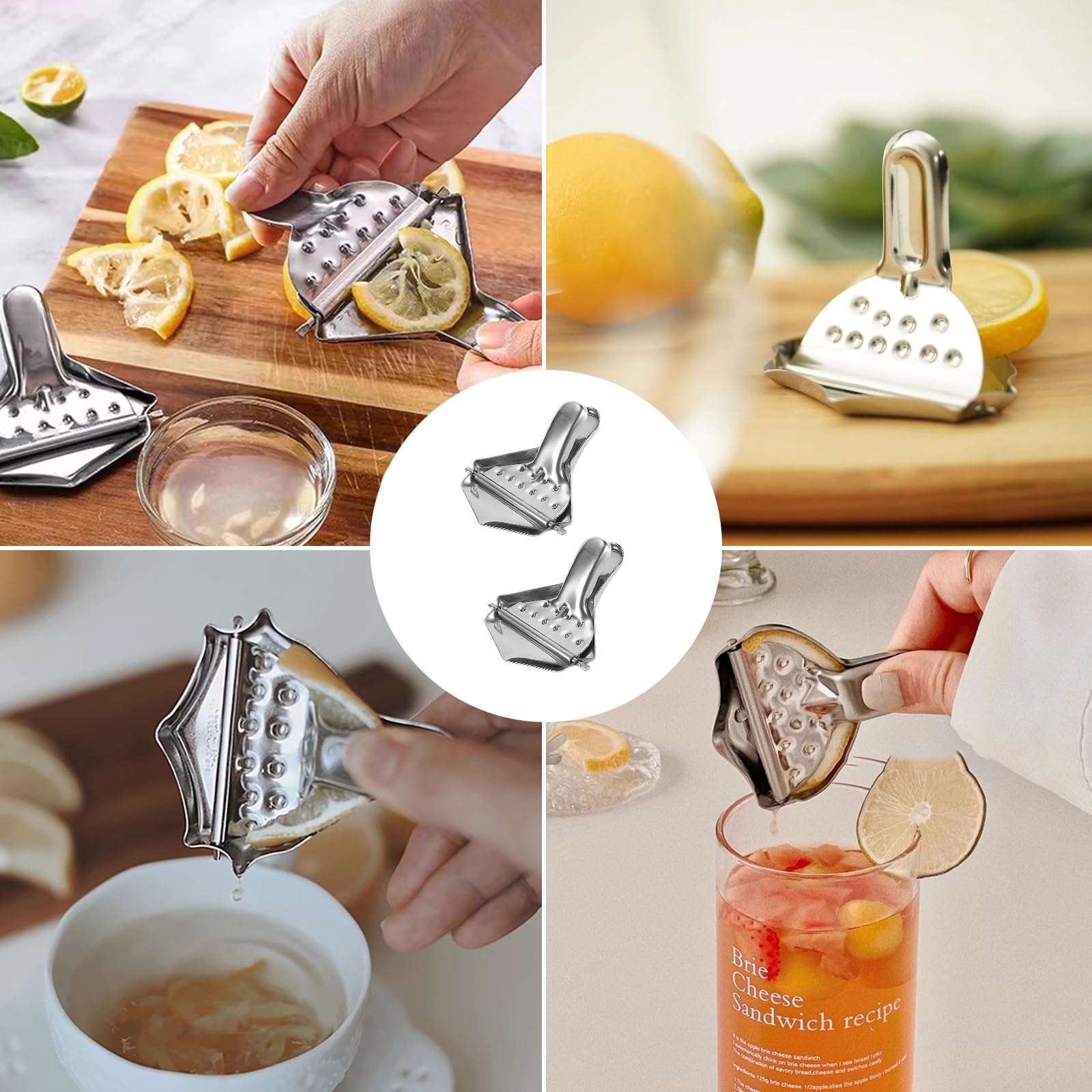 Zitronenschnitzelpresse,2 PCS Handbuch Entsafter Kleine Zitruspresse Handheld Zitronenpresse aus Edelstahl Orangenpresse Manuell Saft Wedge Werkzeuge Küche Zitronenkeilpresse