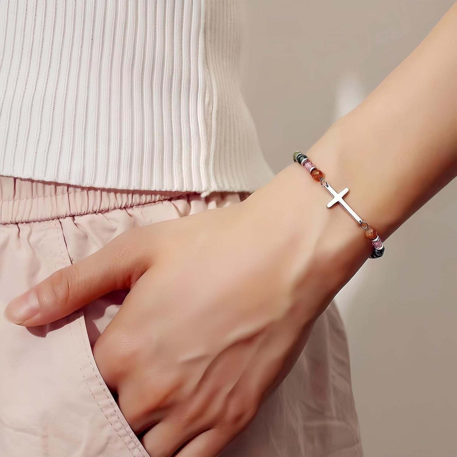 Cross Bracelet for Women, Christian Gifts, Inspirational Gifts for Women, Natural Stone Bracelets, Religious Gifts for Woman - Image 4