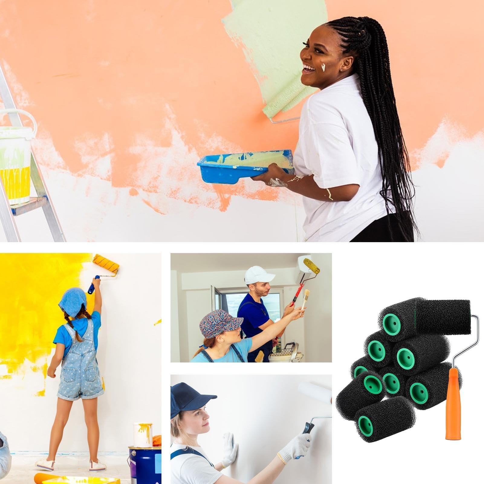 Kit de rodillo de pintura pequeño, miniherramientas de pintura, aplicador de mano para propietarios de viviendas y uso comercial, para proyectos de bricolaje y pintura fácil
