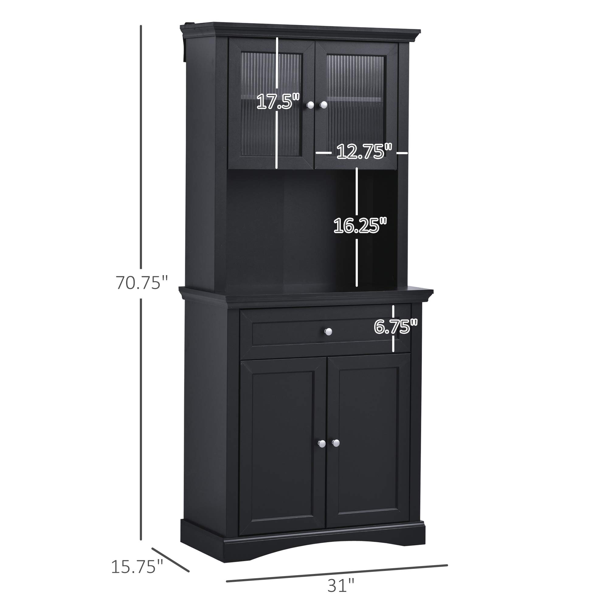 71" Traditional Freestanding Kitchen Buffet with Hutch, Pantry