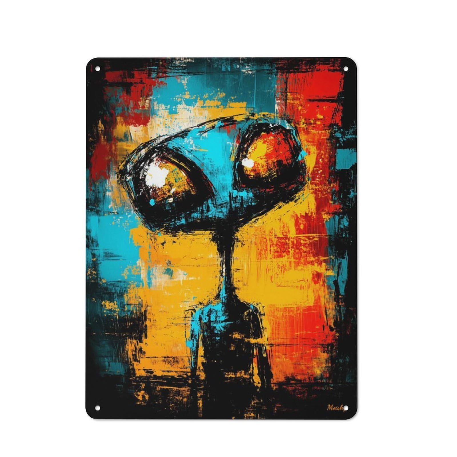 Junmoney Abstract Alien Contemporary Expressionist Por Vintage Tin Sign 40X30cm With Trait For Hobby Room Or Studio, For Studio Owners Refreshing A Room In Autumn