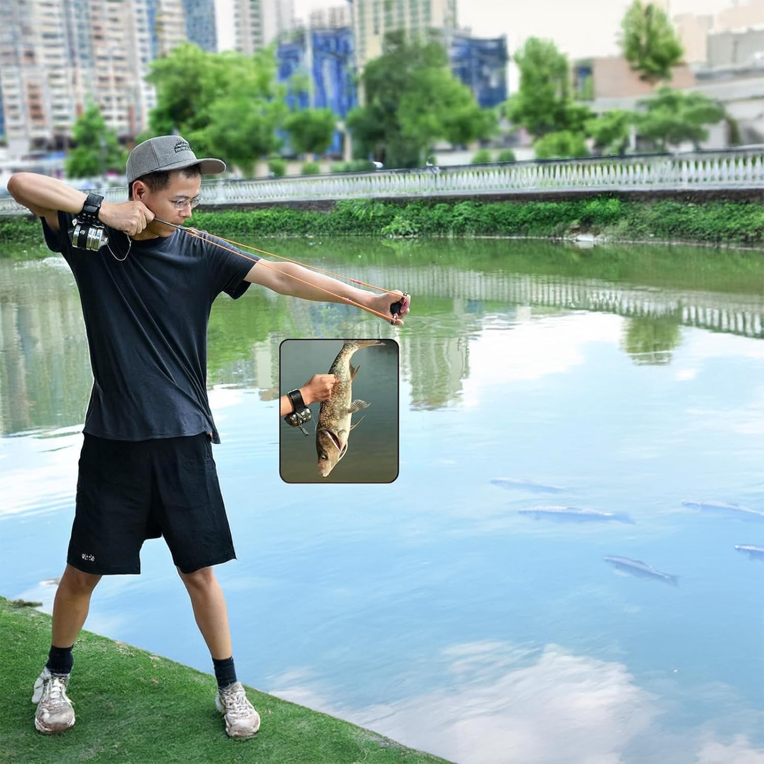 Fishing Slingshot with Reel and Fish Darts for Outdoor Sports Hunting Competition Versatile Suitable for Left and Right Handed