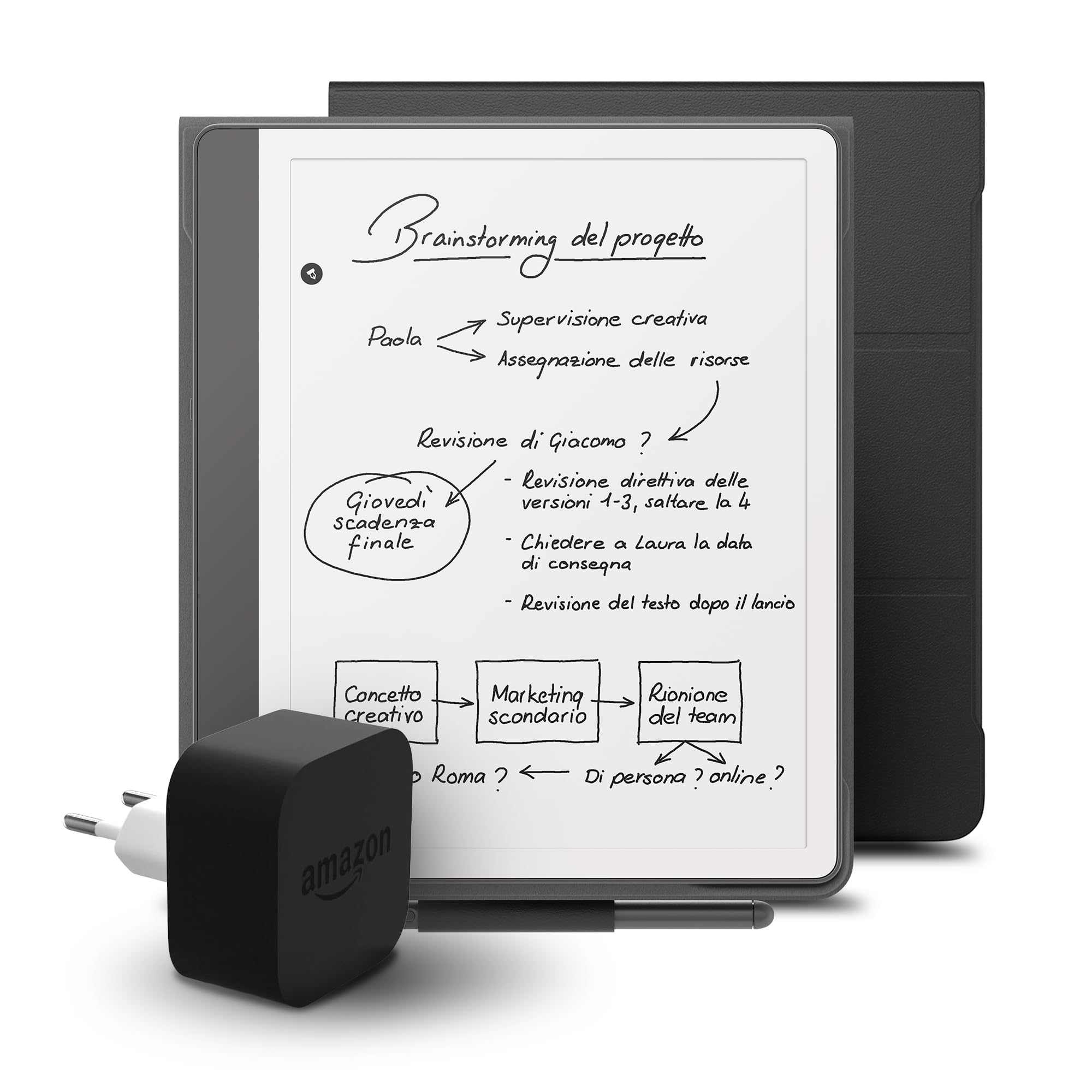 Kindle Scribe (versione 2024) 16 GB, una custodia in pelle Amazon Premium e un alimentatore Amazon Powerfast da 9 W