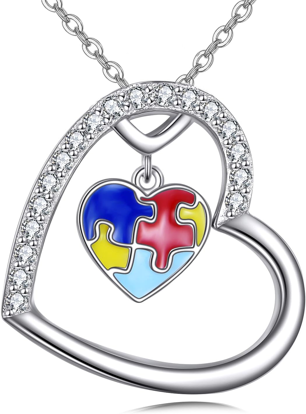 VONALA Autism Awareness Necklace for Women Heart Pendant Jewelry Gifts for Autistic Colorful Puzzle Piece Jewelry Gifts