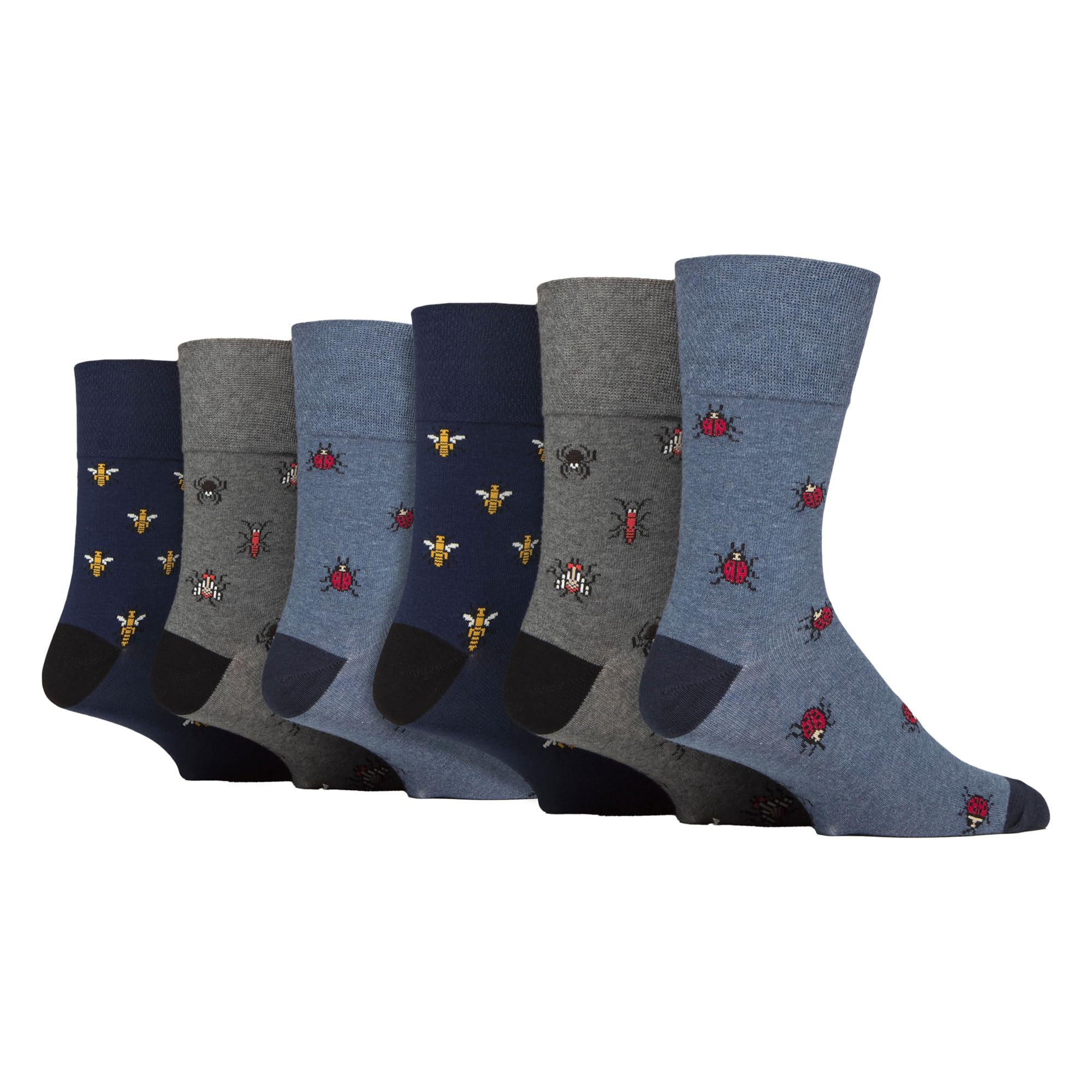 Gentle Grip Men's Bugs New: 6 Pairs No Elastic Socks 6-11 Uk, 39-45 Eur