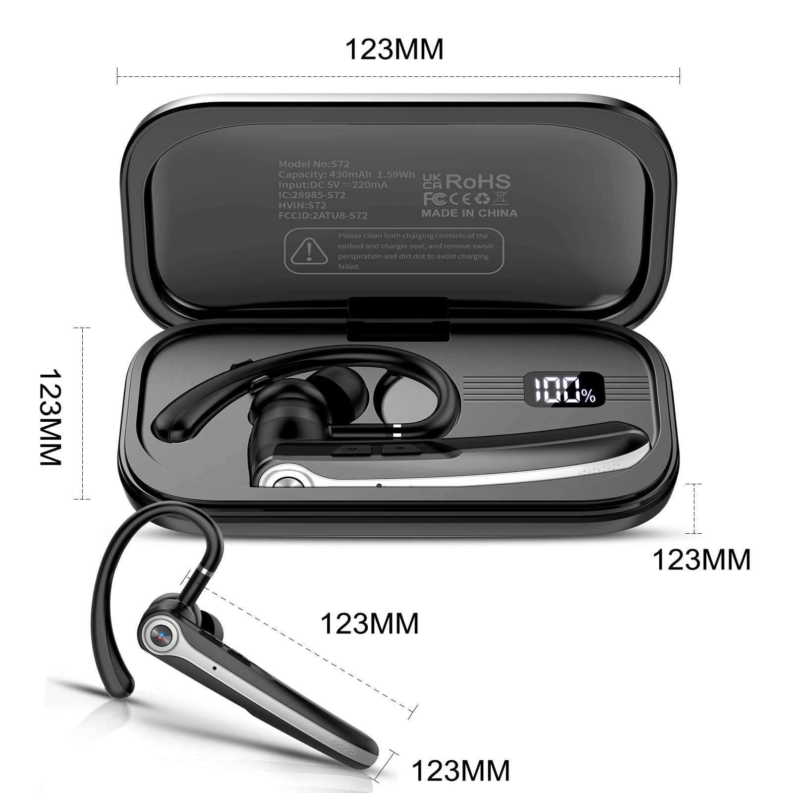 Bluetooth Headset V5.4 Wireless Freisprech Telefon mit CVC 8.0 und ENC Dual Mikrofon, Bluetooth Ohrhörer kabellos mit 25h Sprechzeit, 120h Standby Headset Handy für Autofahren Büro Business, Schwarz
