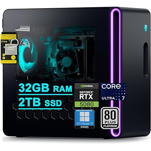 DELL Alienware Aurora ACT1250 Gaming Desktop Intel 20-core Ultra 7 Series 2 265F 32GB DDR5 2TB SSD GeForce RTX 5080 16GB GDDR7 DLSS4 (Up to 1801 TOPS) WiFi7 1000W PSU For Gaming AI PC Win11Pro ICP Hub