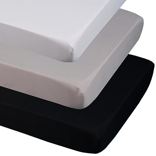 CaSaJa Juego de 3 sábanas bajeras para cuna, extrasuaves, transpirables, de 9 pulgadas de profundidad, para cama estándar de niño de 28 x 52
