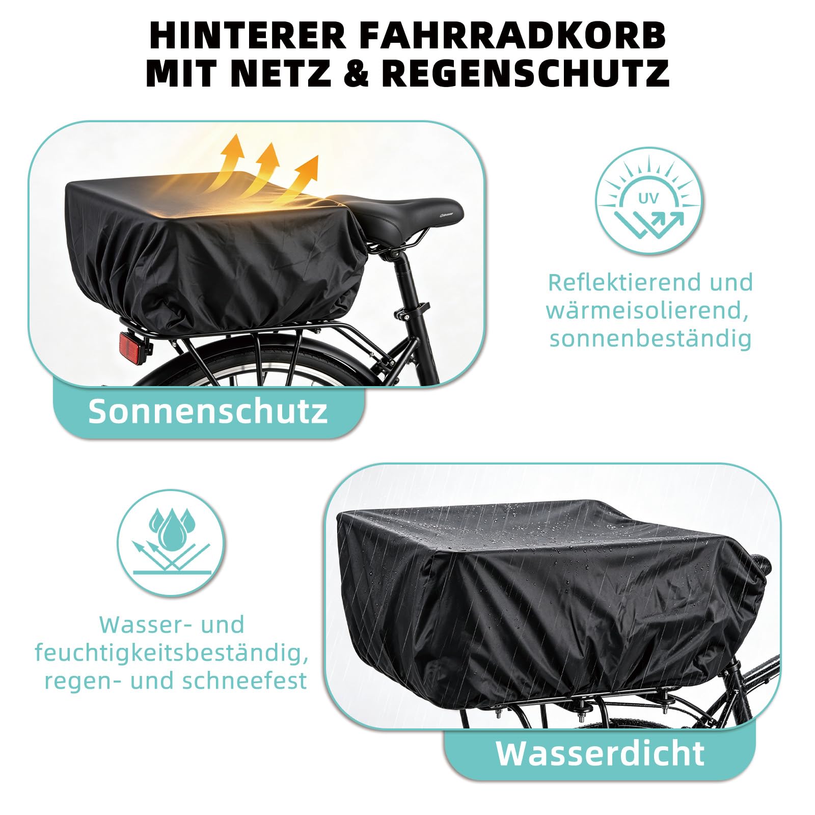W&H Fahrradkorb Hinten Faltbar, Fahrrad Korb Metall Groß Klappbarer