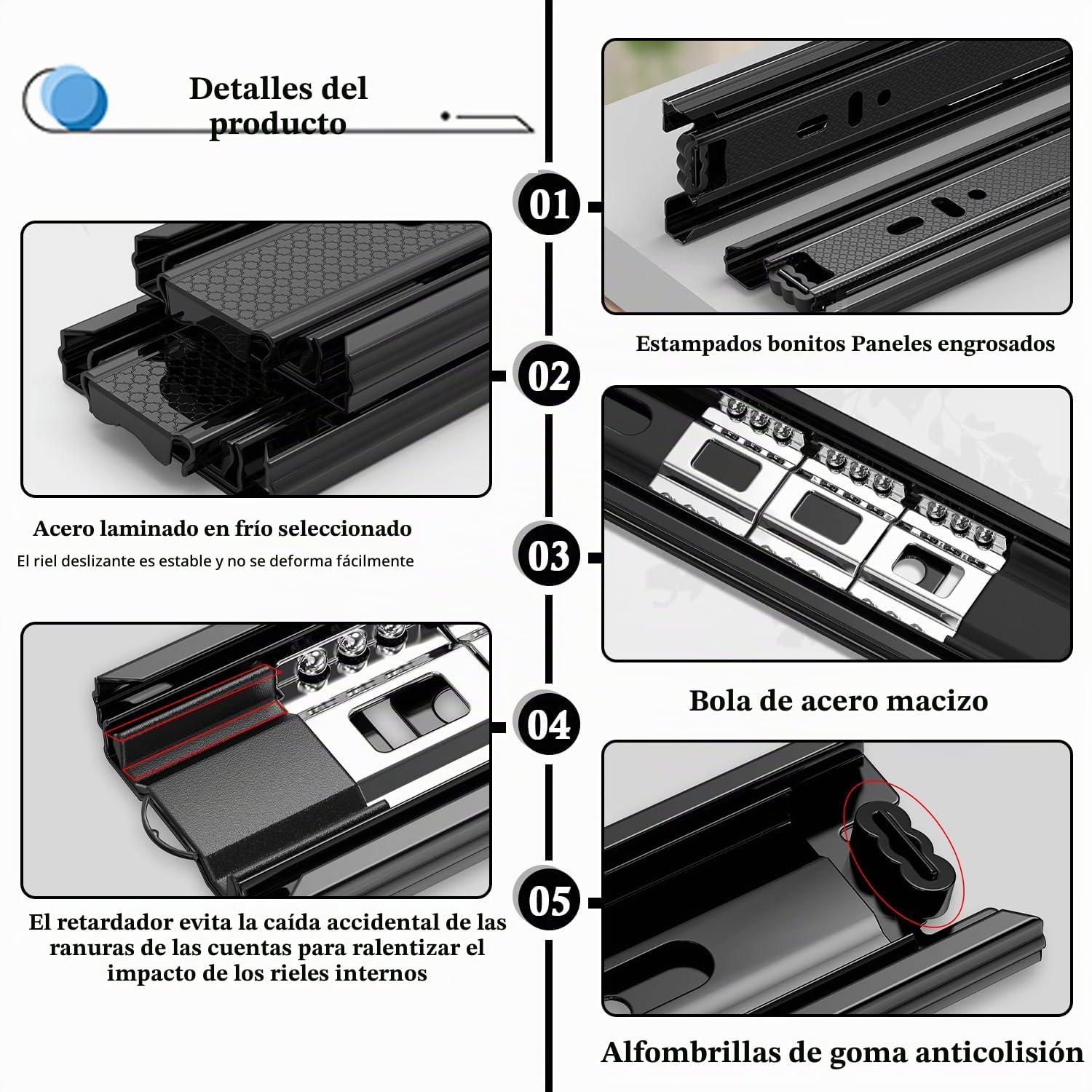 2 Pcs Guias Cajones Carriles, 250mm Railes para Cajones, 3 Pliegues Guias Telescopicas para Cajones, Guia Cajon Extraccion Total 25cm, Montaje Lateral, Capacidad de Carga Hasta 45 KG