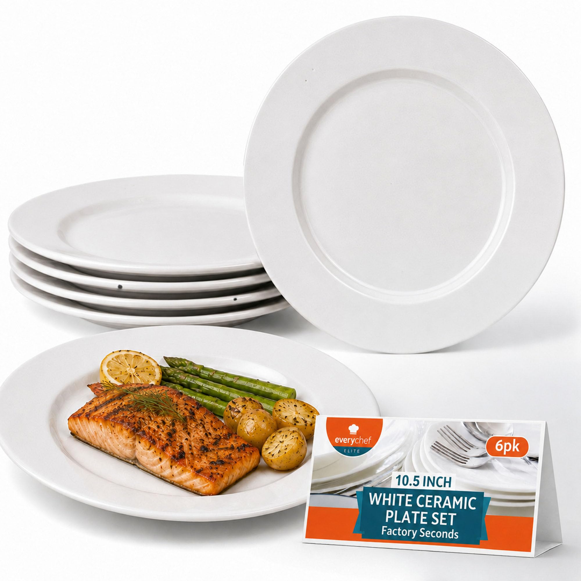 Lot de 6 assiettes en céramique blanche de 26,7 cm