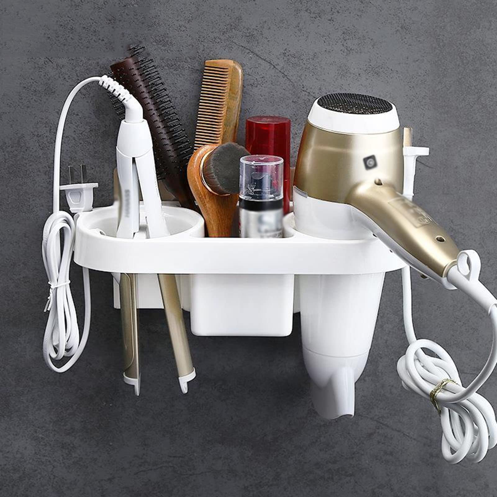 Soporte para secador de Pelo, Soporte Autoadhesivo para secador de Pelo, Organizador de Herramientas para el Cabello, Soporte de Almacenamiento para artículos de tocador, Adecuado