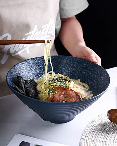Miniatura 4 de Kanwone Juego de cuencos de cerámica japoneses para ramen, cuencos de sopa  60 onzas, con cucharas y palillos a juego para fideos asiáticos Udon