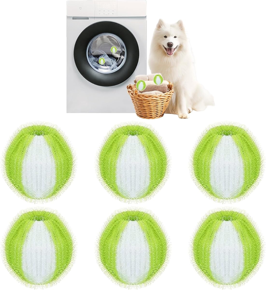 Newly upgraded 2.1-in Pet Hair Remover for Laundry – Reusable Dog &amp; Cat Hair Catcher for Washer &amp; Dryer – Effective Lint &amp; Fur Remover for Clothes&amp;Bedding – Gentle on Fabrics,Eco-Friendly(Green White)