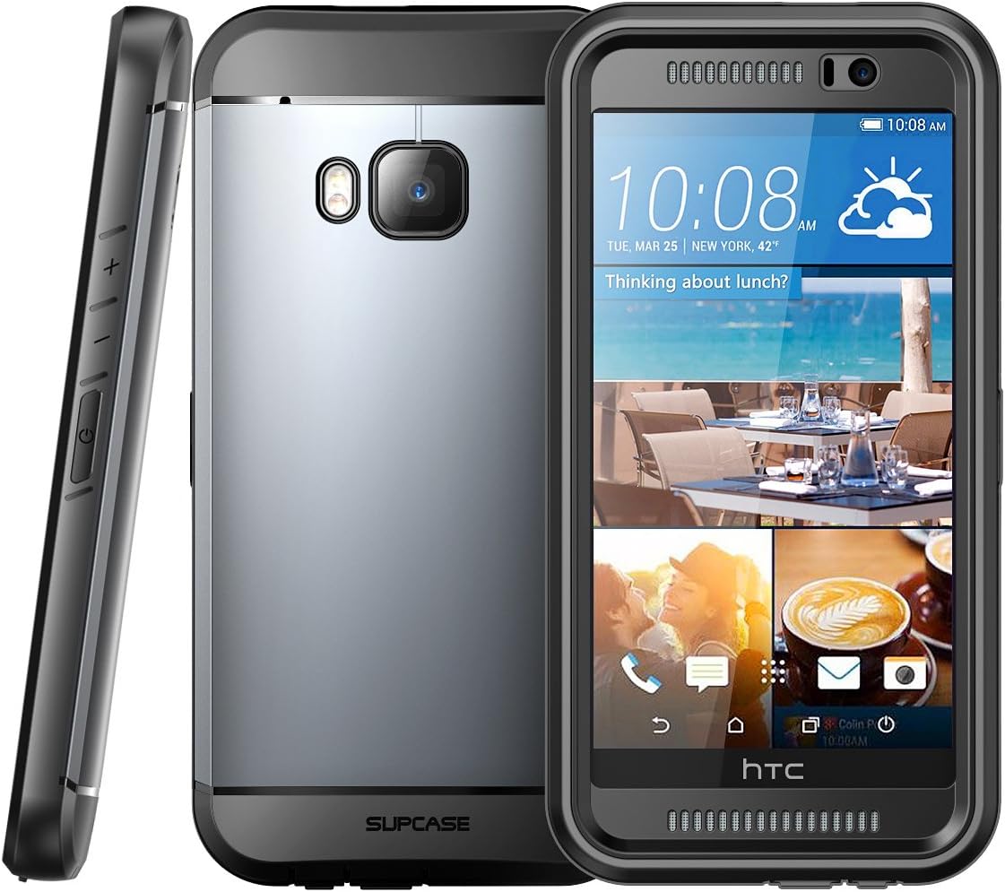 HTC One M9 Case, SUPCASE Water Resistant Full-body Rugged Case with Built-in Screen Protector for HTC One M9 (2015 Release), 3 Interchangeable Covers, Retail Packaging (Space Gray/Silver/Gold)